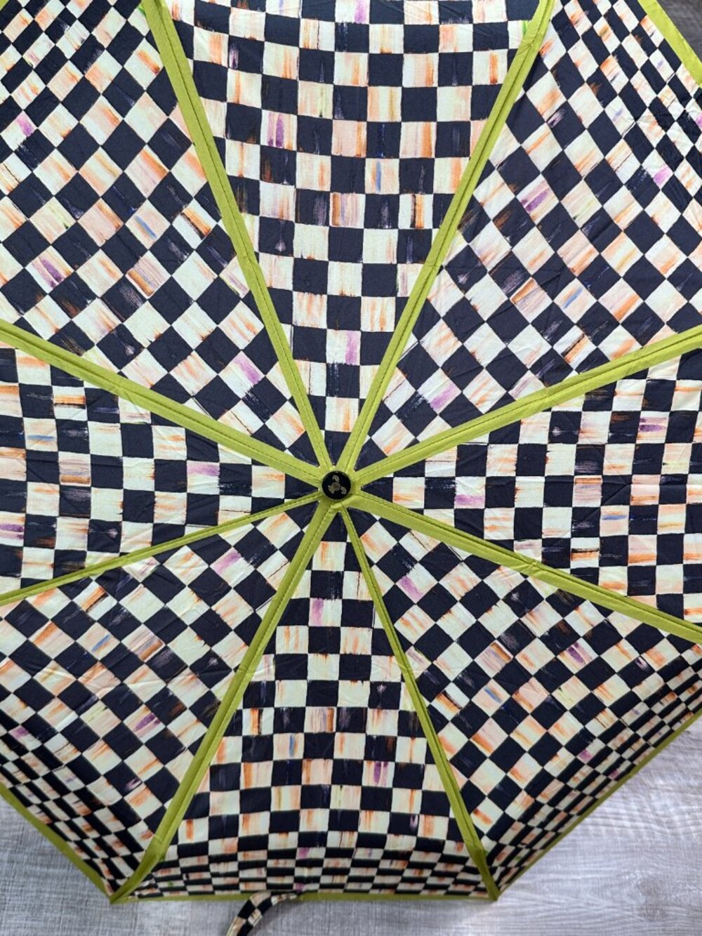 MacKenzie-Childs Courtly Check Automatic Open & Close Travel Umbrella - Picture 3 of 9